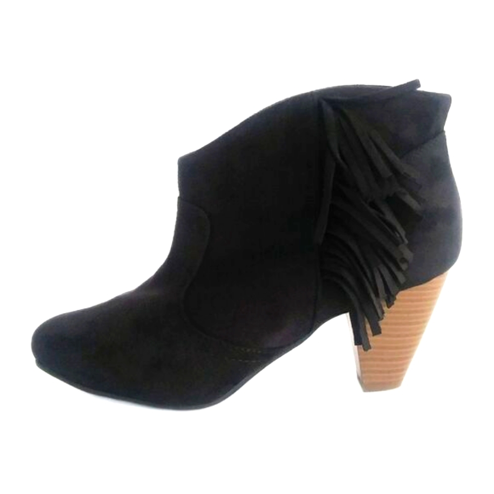 WOMEN'S DIVA LOUNGE FRINGE SUEDE LIKE BLACK ANKLE  BOOTS SIZE 8, BOHO STYLE